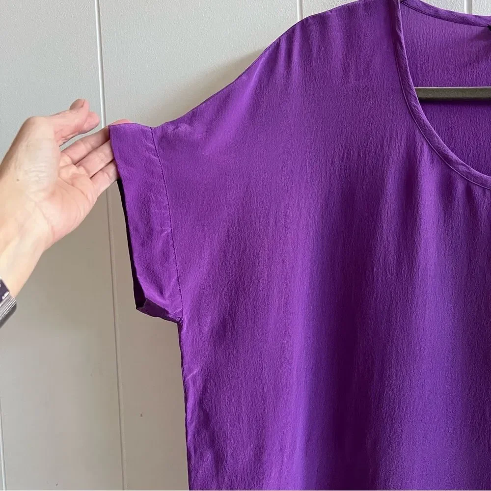 Eileen Fisher Purple Silk Oversized Boxy Short Sleeve Blouse